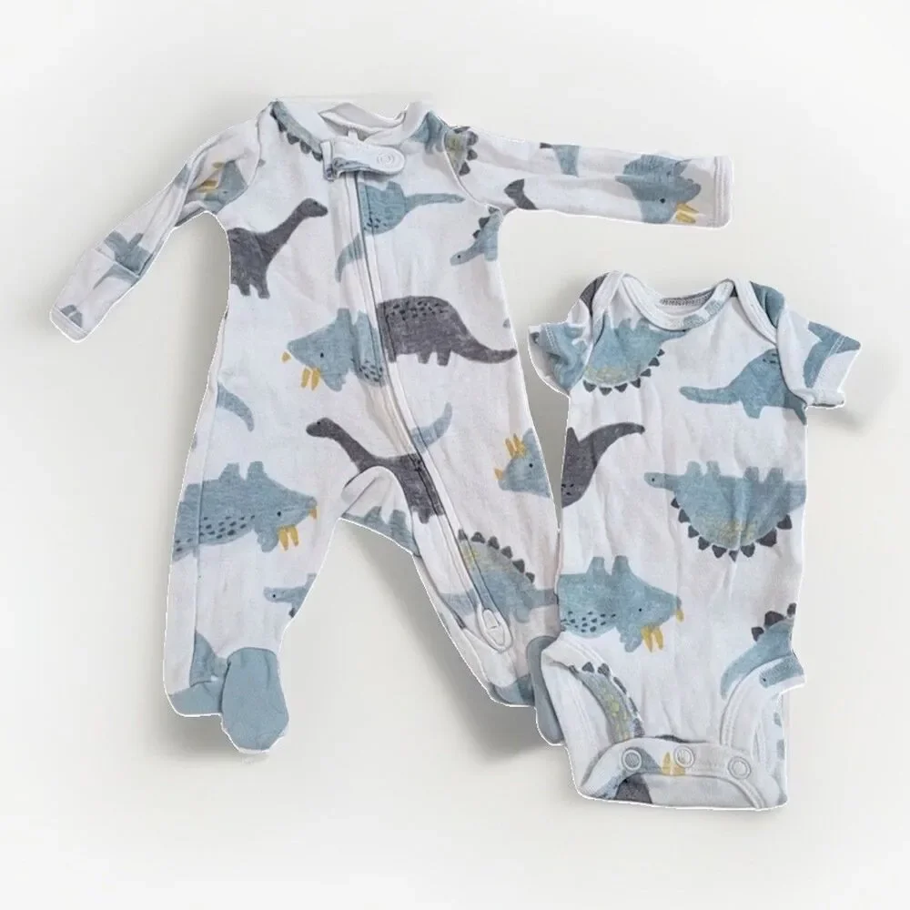 Set of 2 Carters Preemie Boy Bodysuit Footed Sleeper Dinosaurs